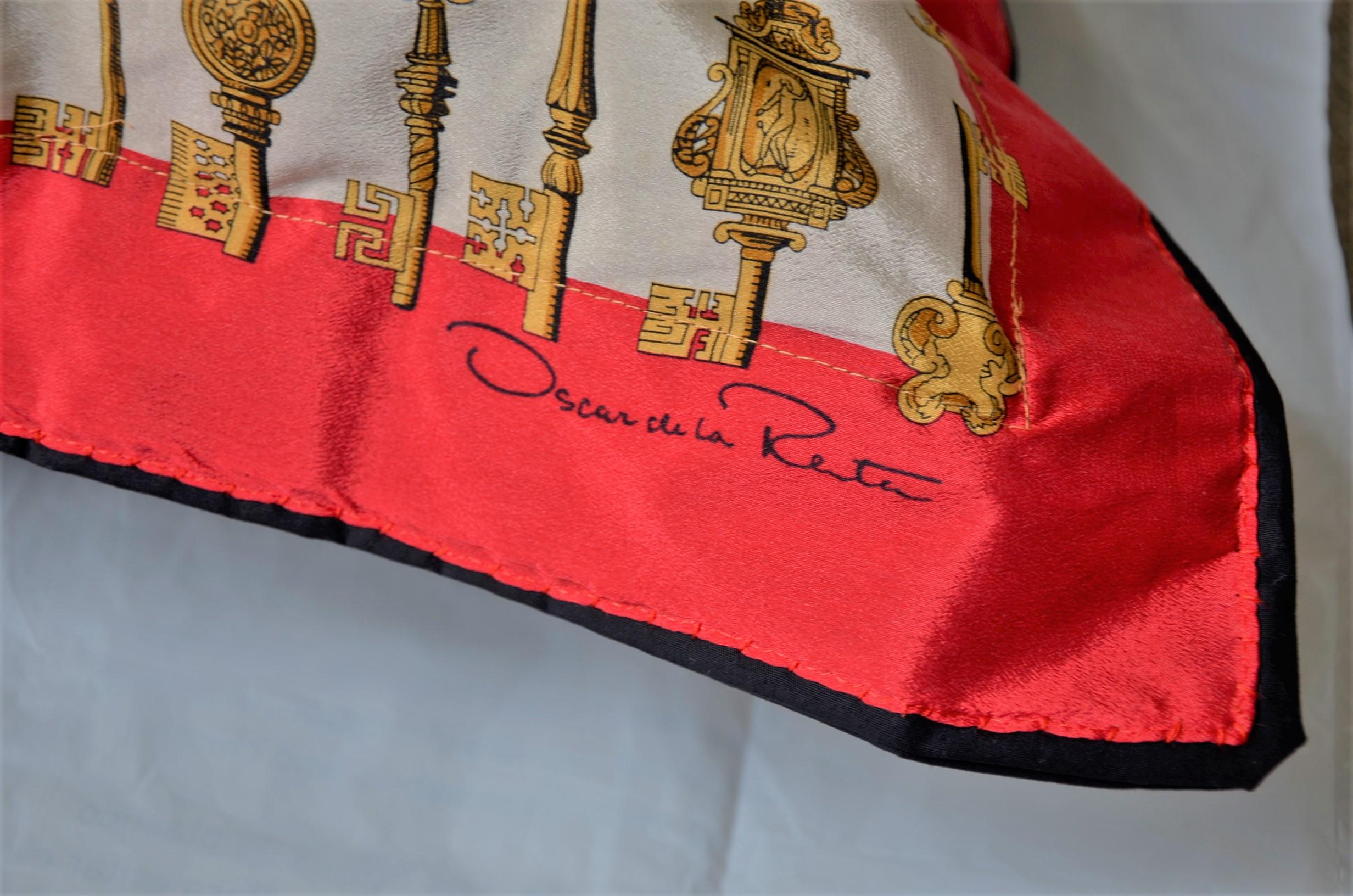 Oscar De La Renta Silk Scarf in Red, Gold, White & Black and Upholstered Pillow For Sale 12