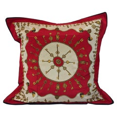 Oscar De La Renta Silk Scarf in Red, Gold, White & Black and Upholstered Pillow