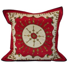 Vintage Oscar De La Renta Silk Scarf in Red, Gold, White & Black and Upholstered Pillow