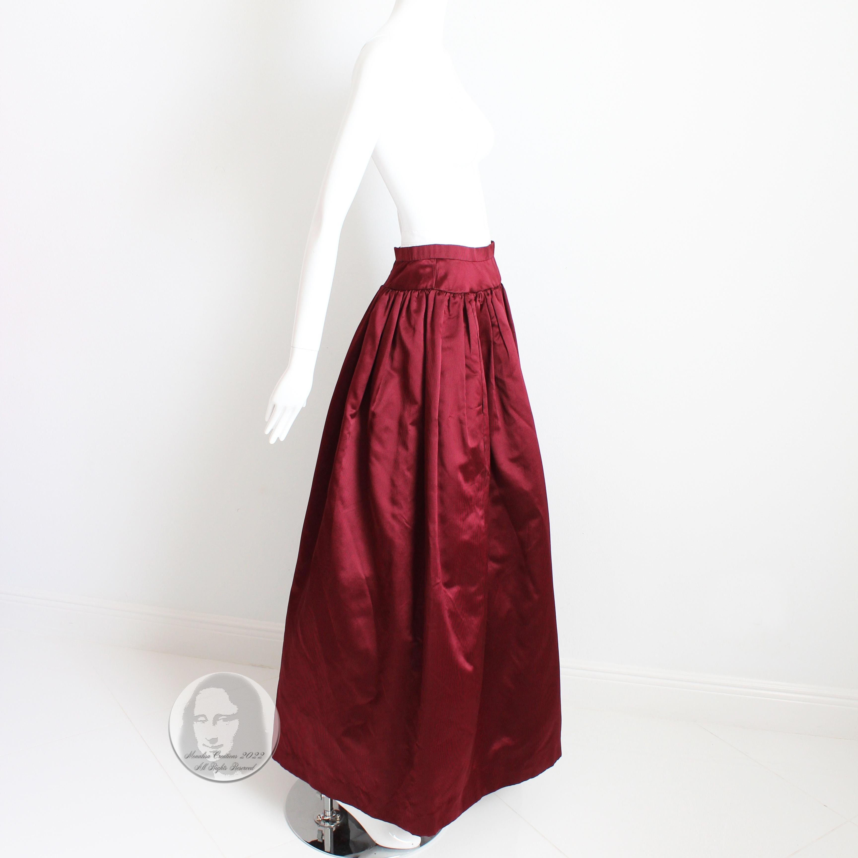 Brown Oscar de la Renta Silk Skirt Formal Evening Box Pleat Maxi Pinstripe Vintage 70s
