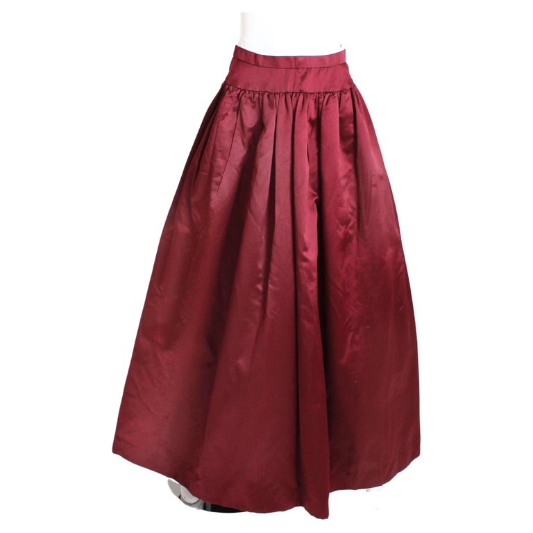 Oscar de la Renta Silk Skirt Formal Evening Box Pleat Maxi Pinstripe ...