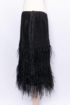 Oscar de la Renta Silk Skirt with Feathers