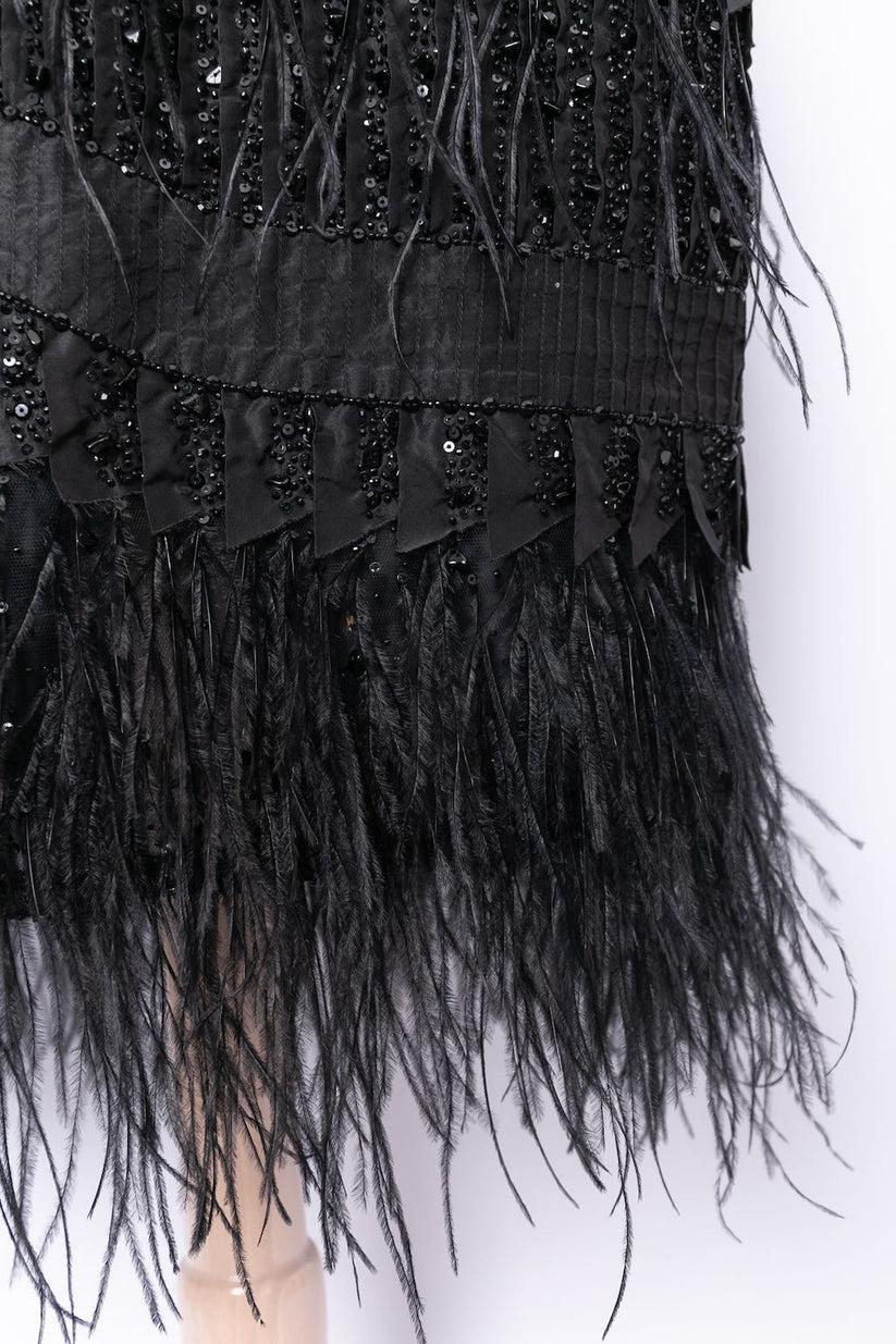 Oscar de la Renta Silk Skirt with Feathers For Sale 1