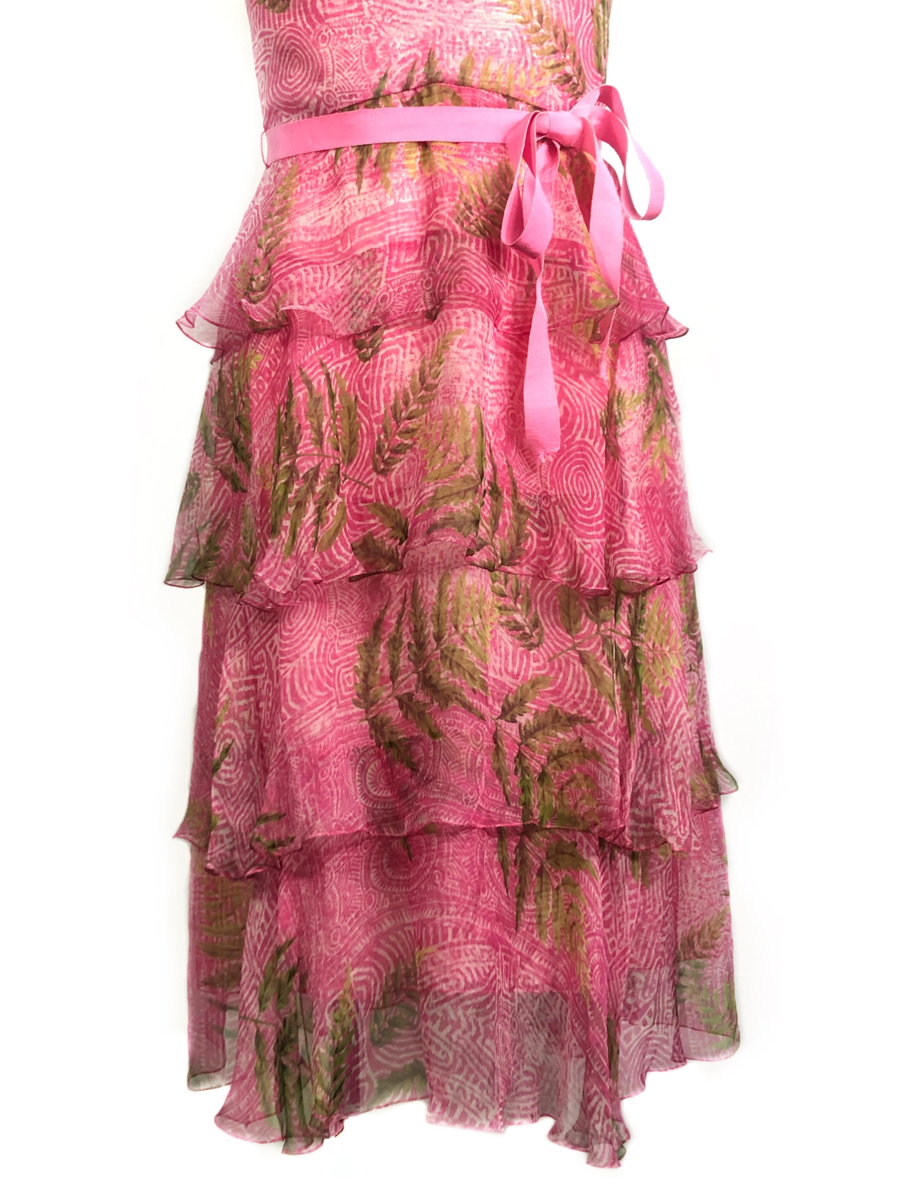 Women's OSCAR DE LA RENTA Silk Strapless Pink Midi Dress w/ Belt Size 6 For Sale