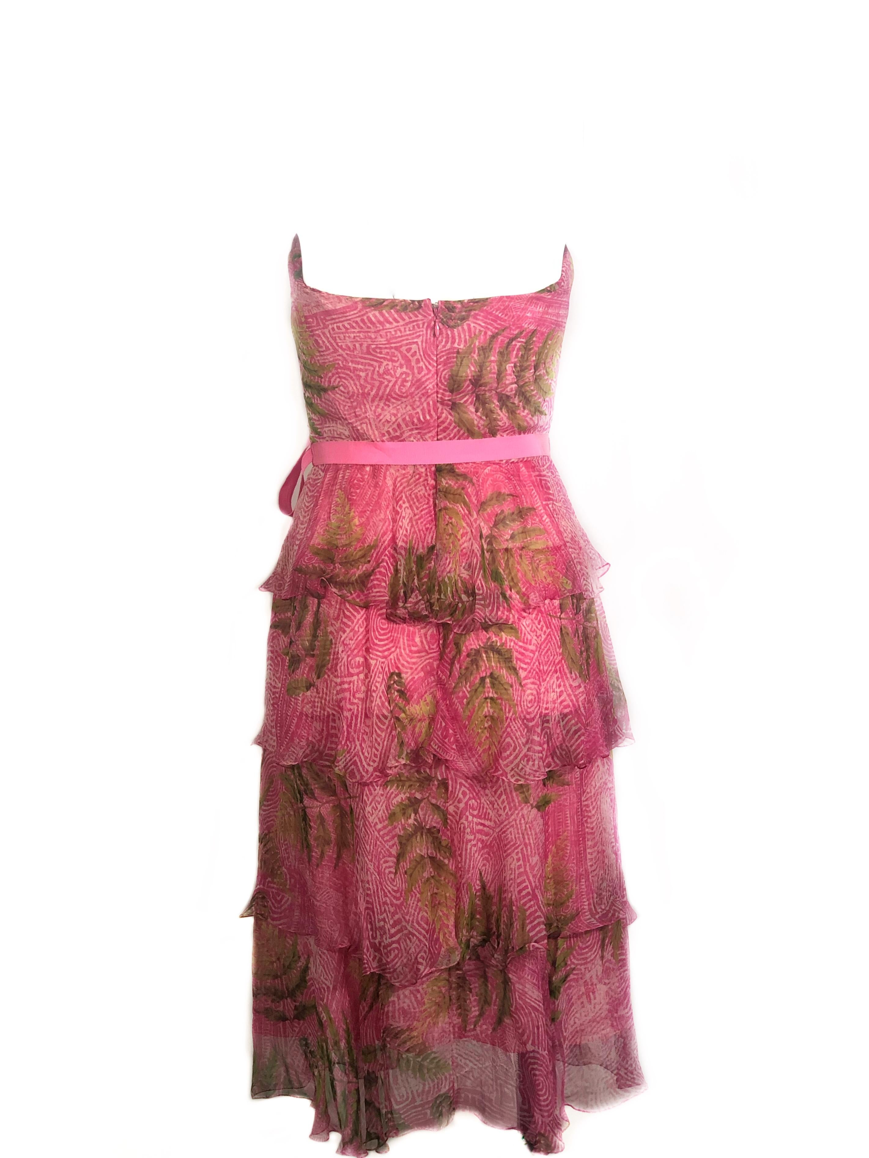 OSCAR DE LA RENTA Silk Strapless Pink Midi Dress w/ Belt Size 6 For Sale 2
