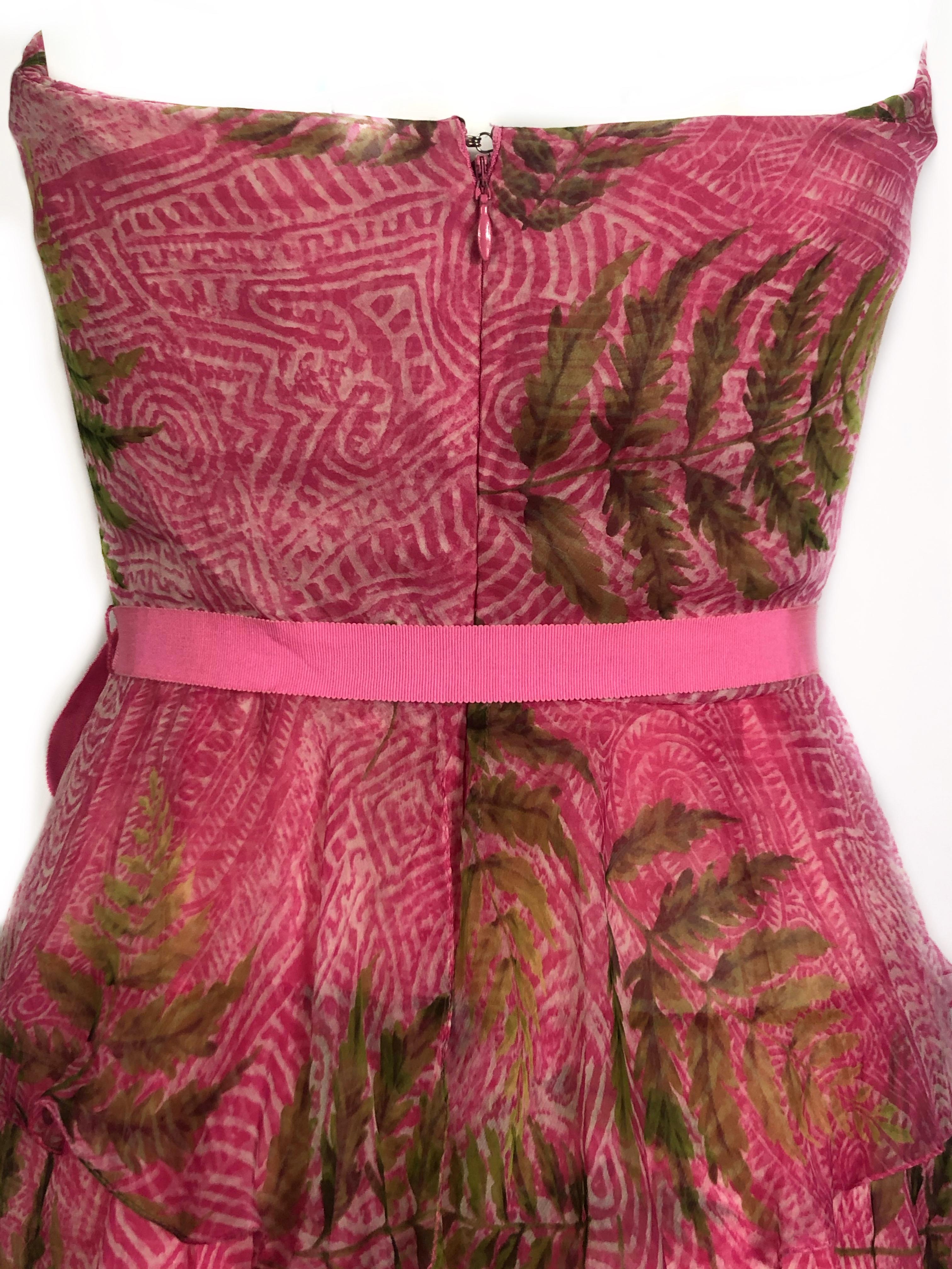 OSCAR DE LA RENTA Silk Strapless Pink Midi Dress w/ Belt Size 6 For Sale 3