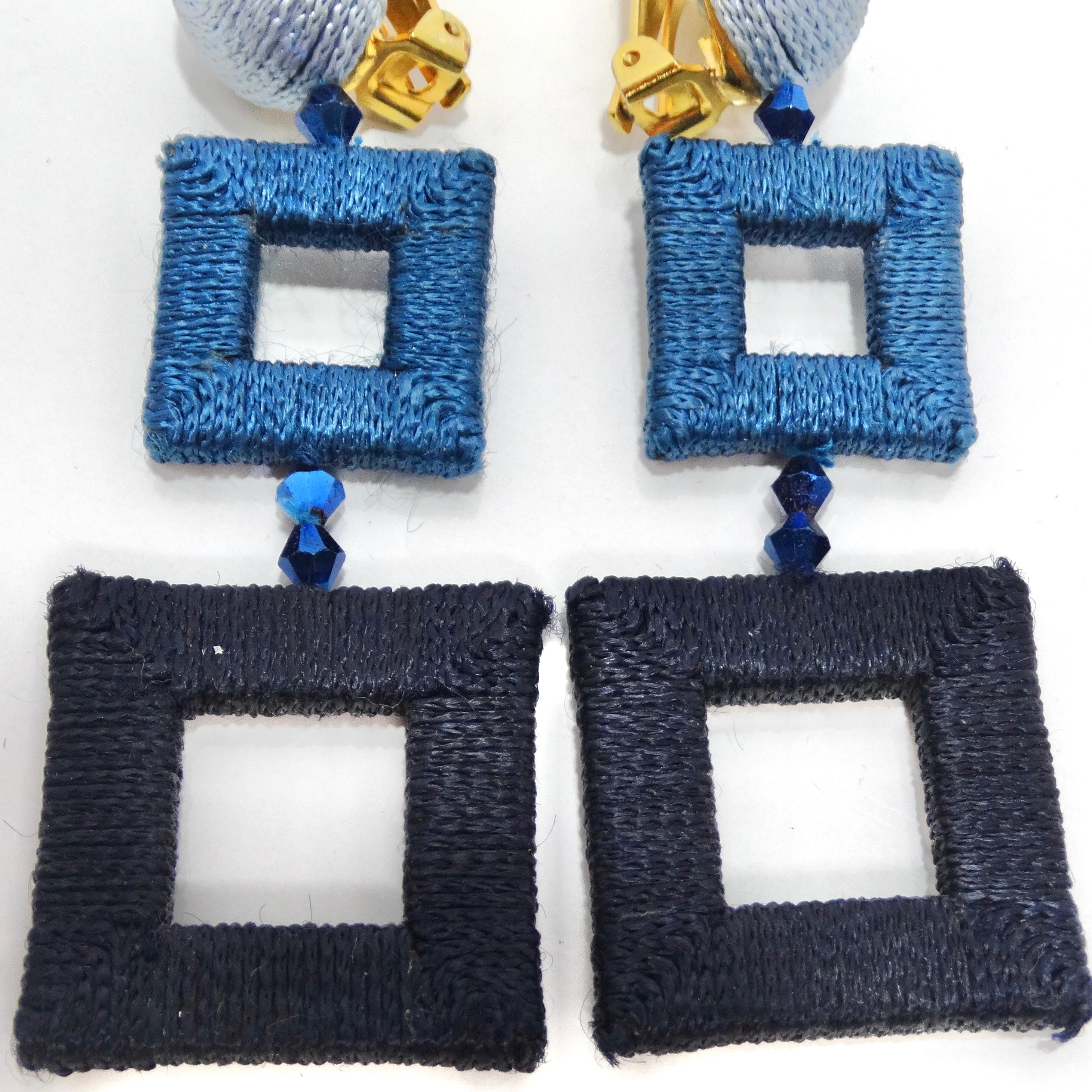 Oscar De La Renta Silk-Wrapped Double-Square Clip-On Earrings For Sale 3