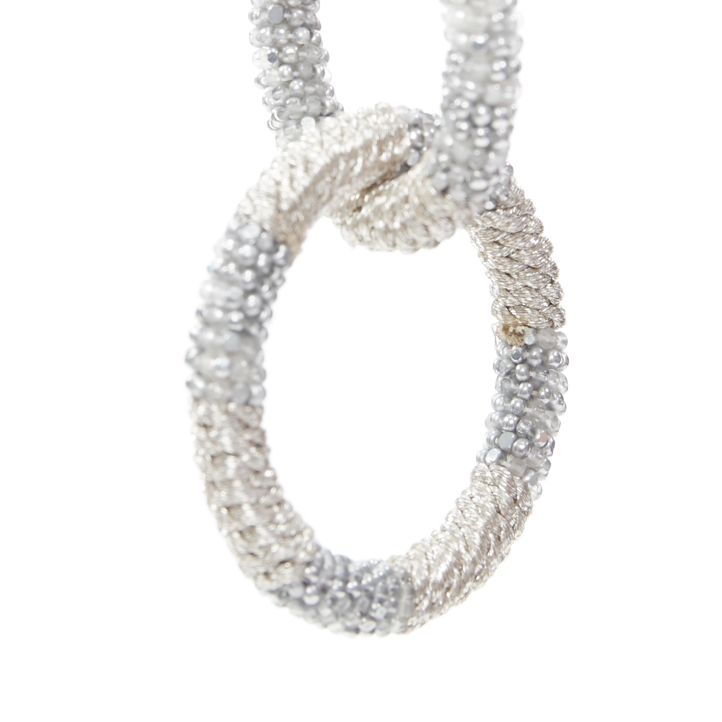 OSCAR DE LA RENTA silver bead embellished dual hoop clip on statement earring 2