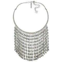 Oscar de la Renta Silver Collar Tassel Bib Necklace, Gray Swarovski Crystals