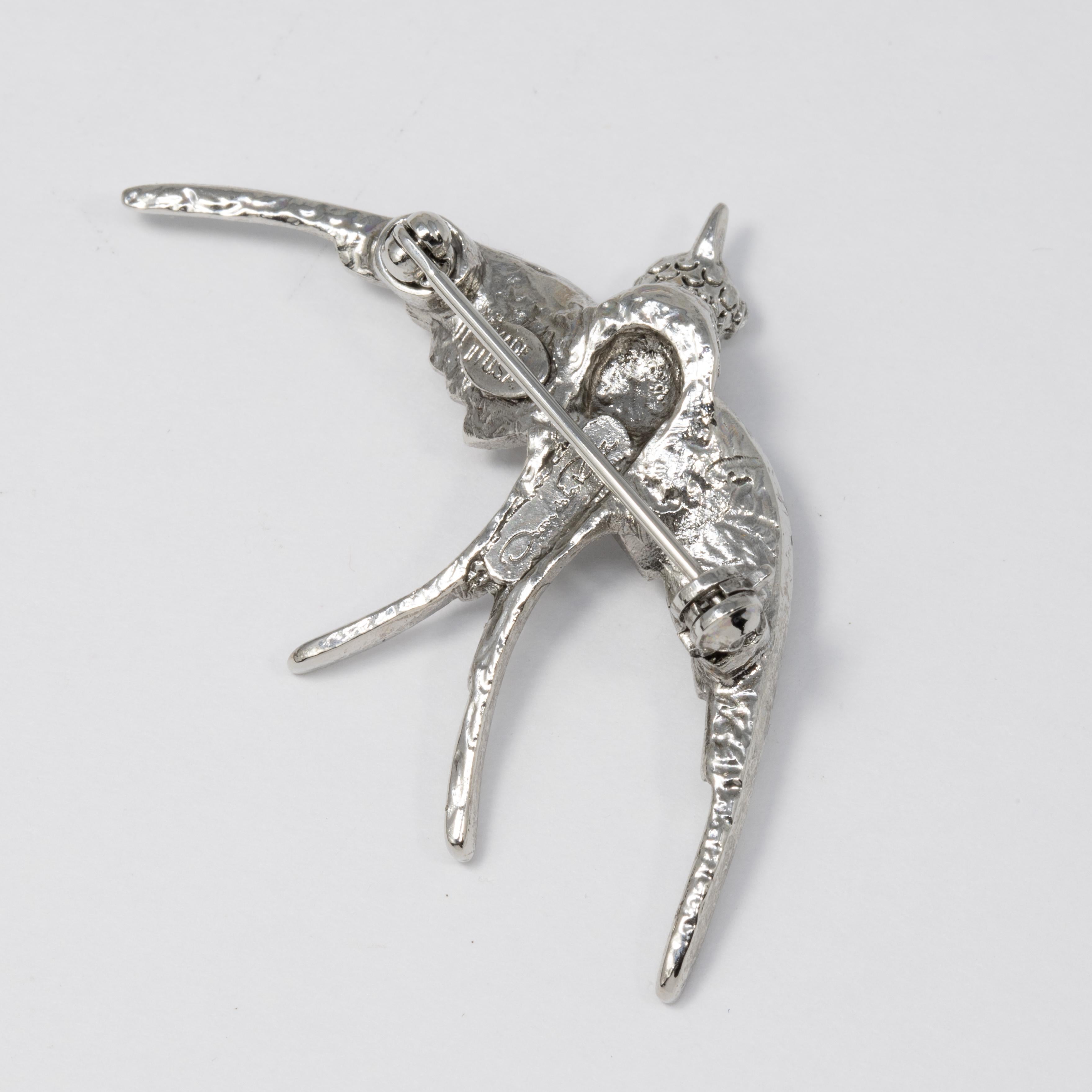 Women's or Men's Oscar de la Renta Silver Crystal Dove Bird Pin Brooch