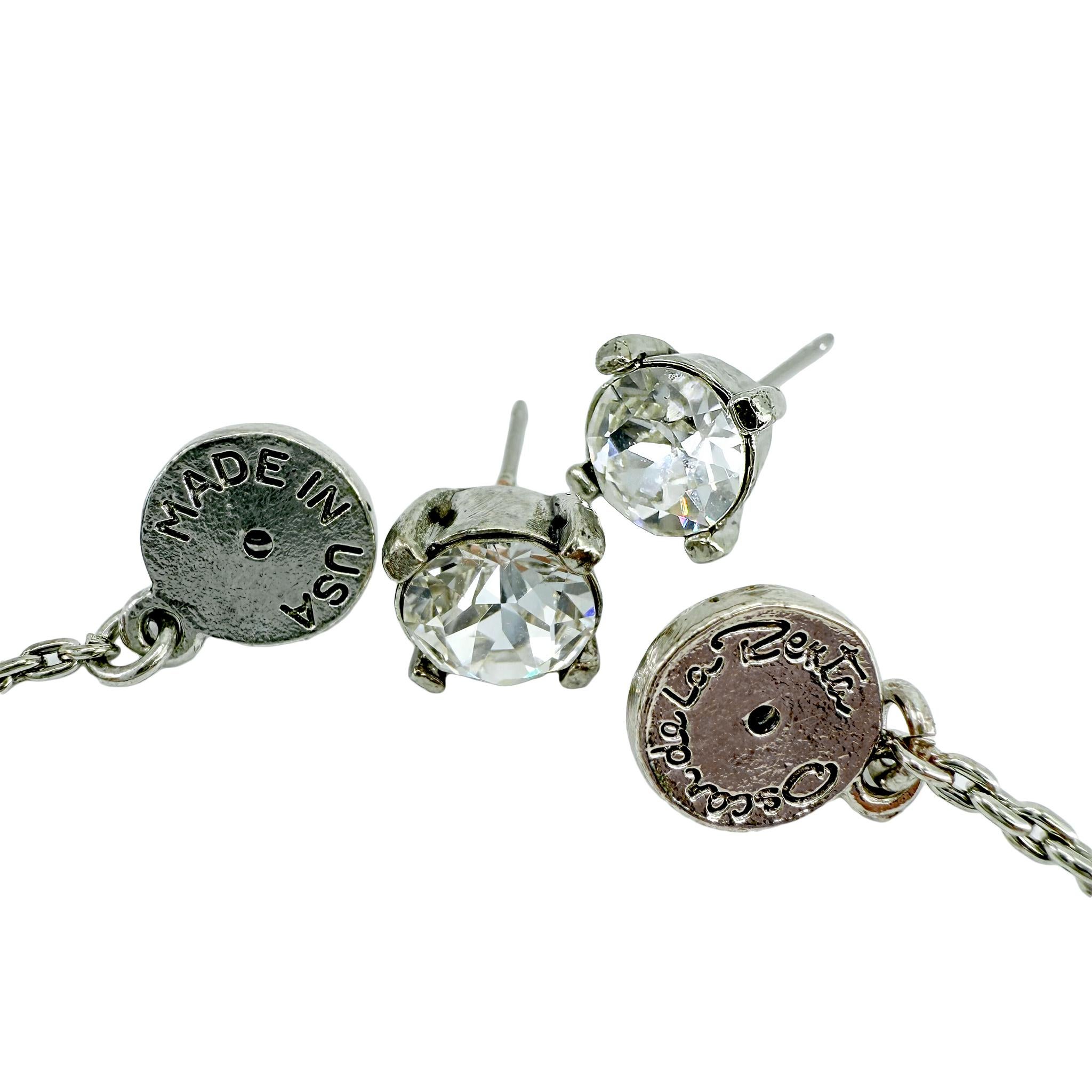 Oscar de la Renta Silver Crystal Pavé Ball Drop Dangle Post Earrings Made in US For Sale 5