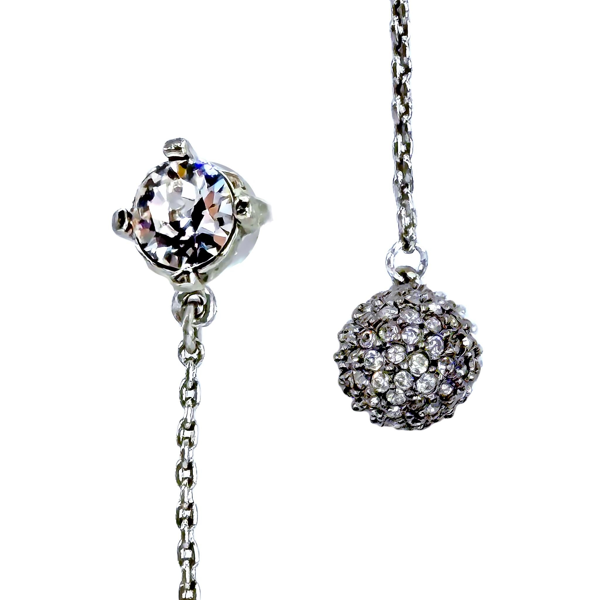 Oscar de la Renta Silver Crystal Pavé Ball Drop Dangle Post Earrings Made in US For Sale 1