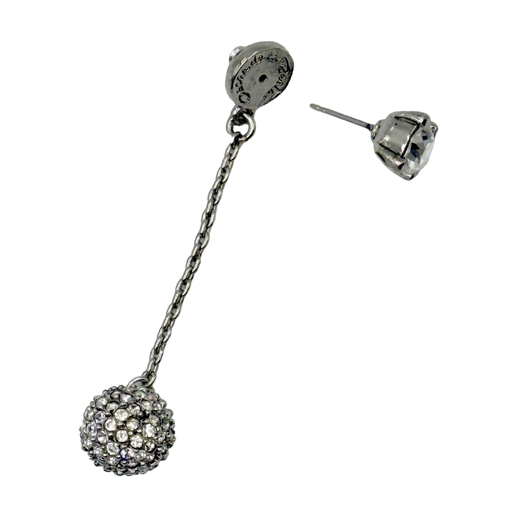Oscar de la Renta Silver Crystal Pavé Ball Drop Dangle Post Earrings Made in US For Sale 3