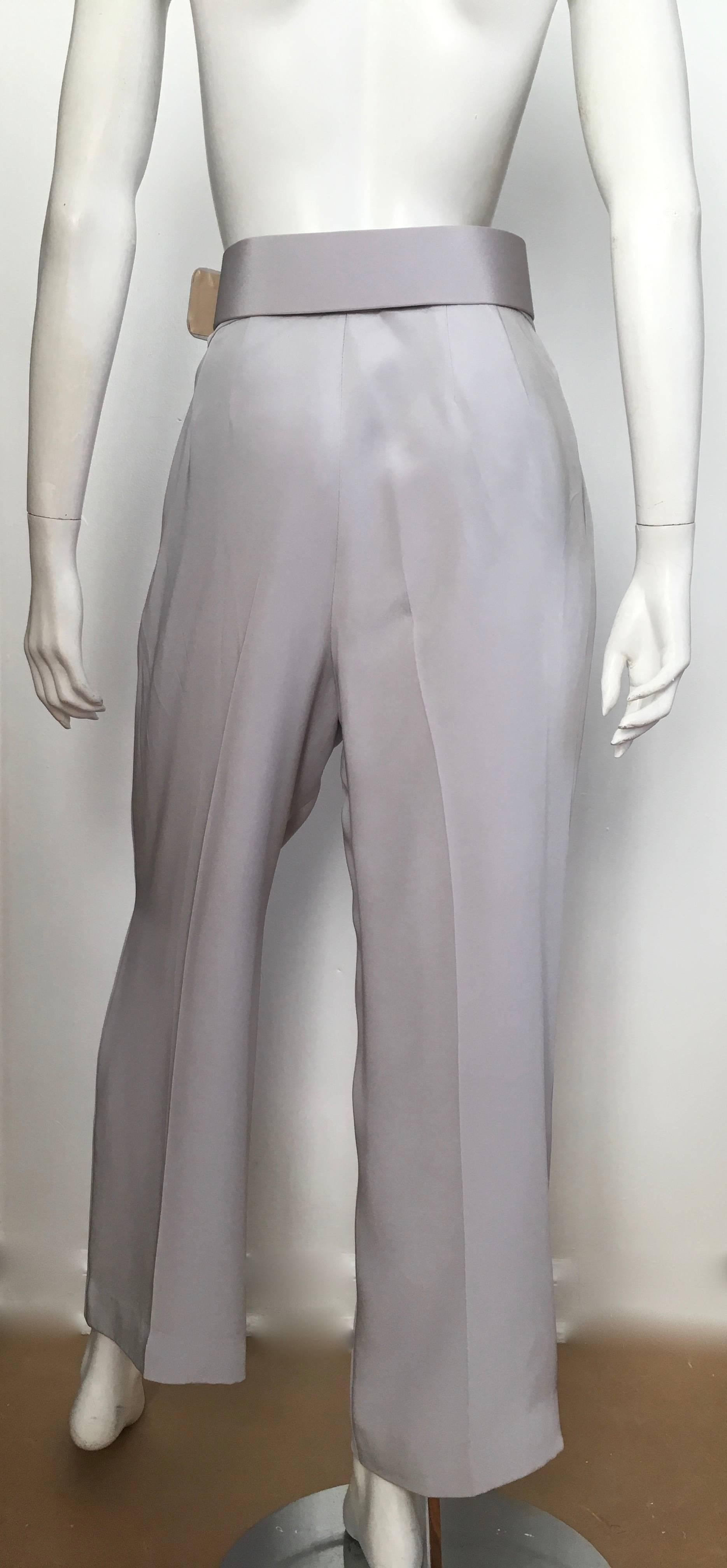 Oscar de la Renta Silver Grey Silk Pleated Pants with Pockets & Belt Size 6. 2