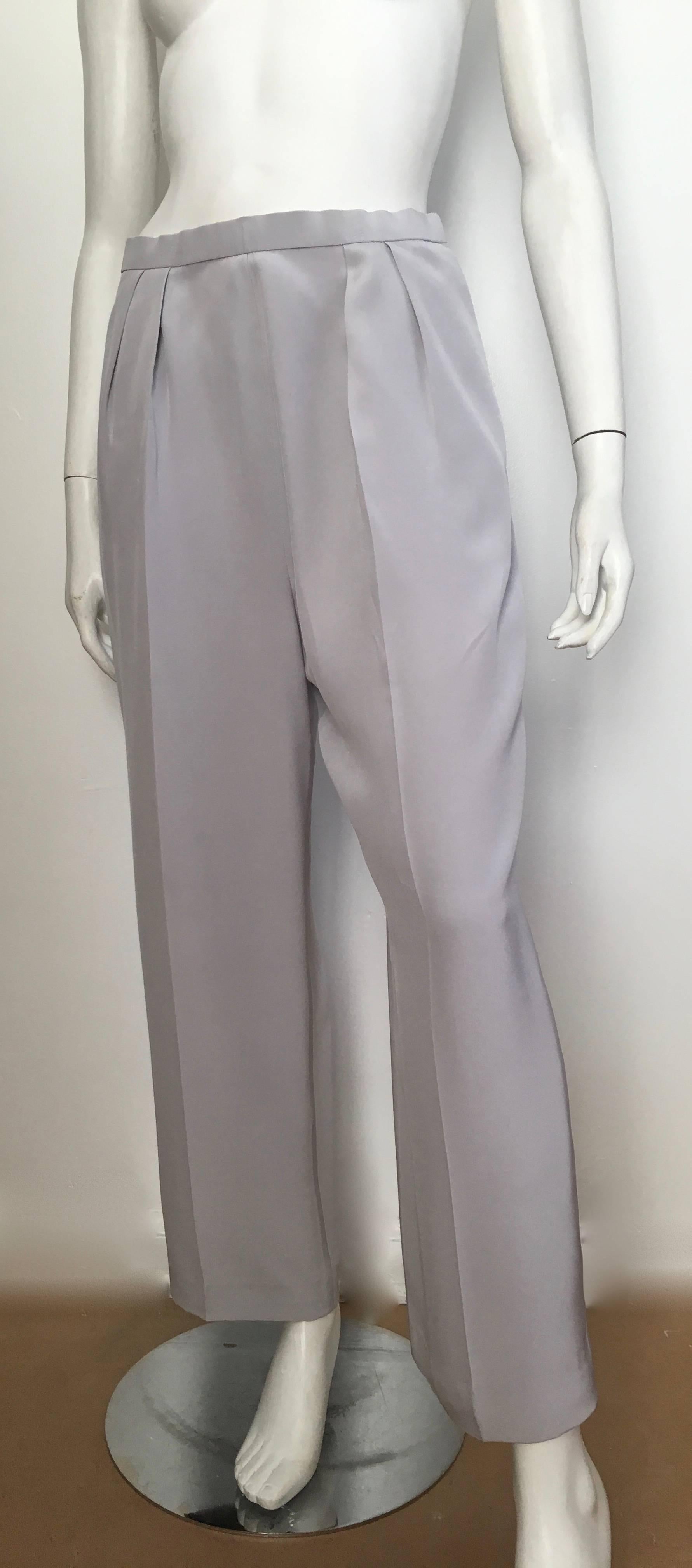 Oscar de la Renta Silver Grey Silk Pleated Pants with Pockets & Belt Size 6. 3