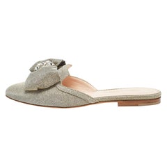 Oscar de la Renta Silver Lam&eacute; Fabric Patrizia Flat Mules Size 37