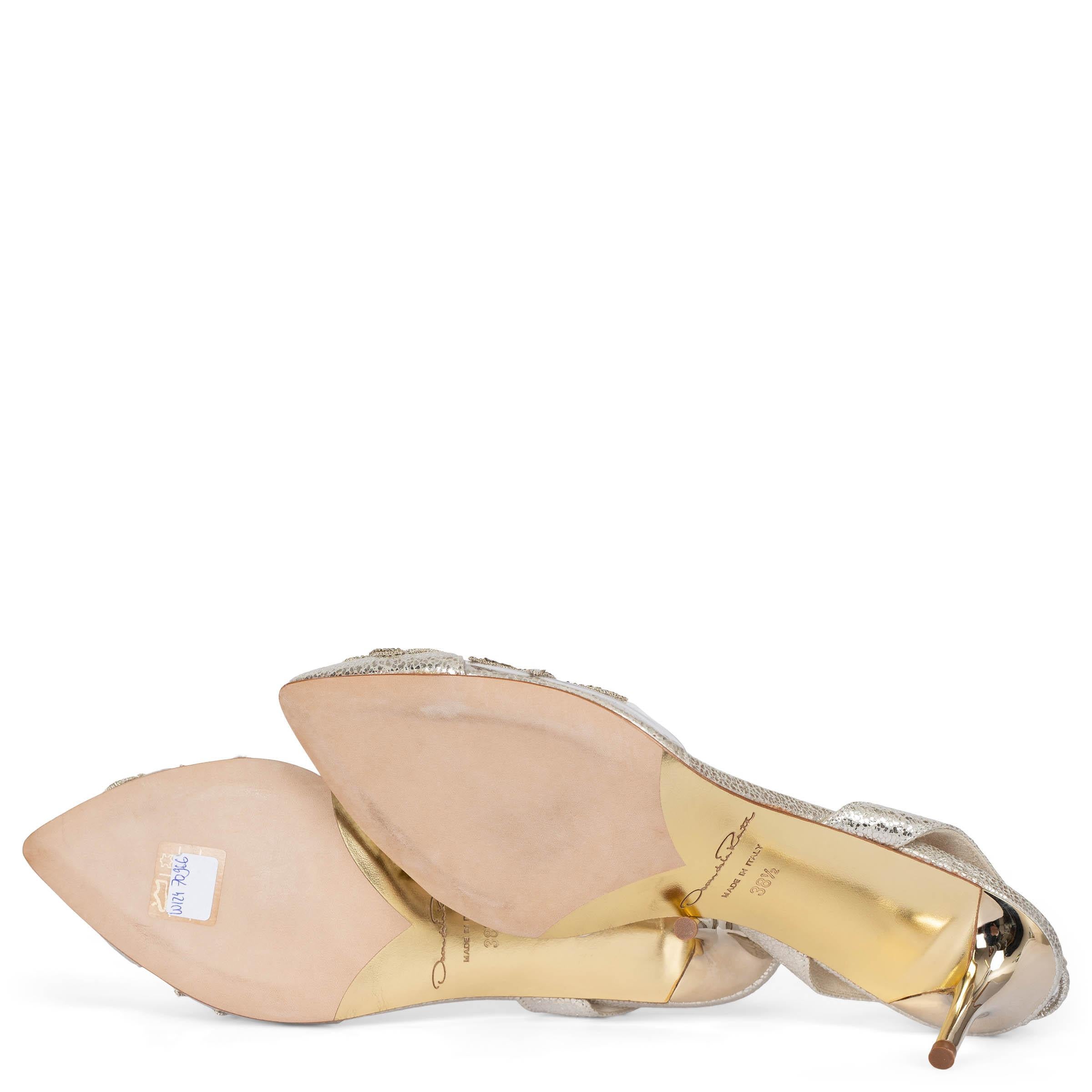 OSCAR DE LA RENTA silver leather BEADED BROCADE Slingbacks Shoes 38.5 fit 38 For Sale 3