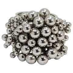 Oscar de la Renta Silver Metallic Sphere Embellished Cluster Bangle Bracelet