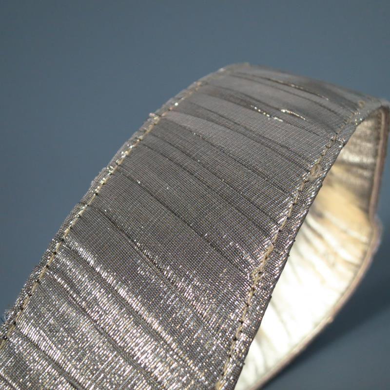 OSCAR DE LA RENTA Silver Metallic Tulle Gold Knot Buckle Leather Belt 1
