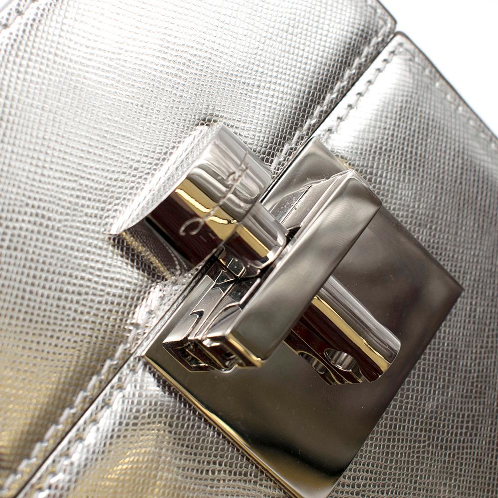 Oscar De La Renta Silver Mini Alibi Top Handle Box Bag - New Season In New Condition For Sale In London, GB