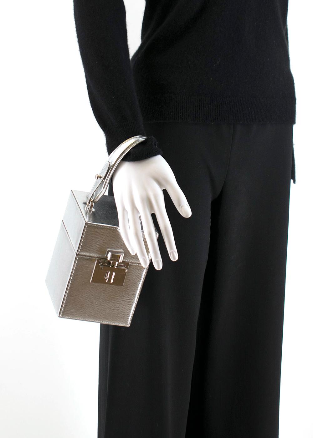 Oscar De La Renta Silver Mini Alibi Top Handle Box Bag - New Season For Sale 1