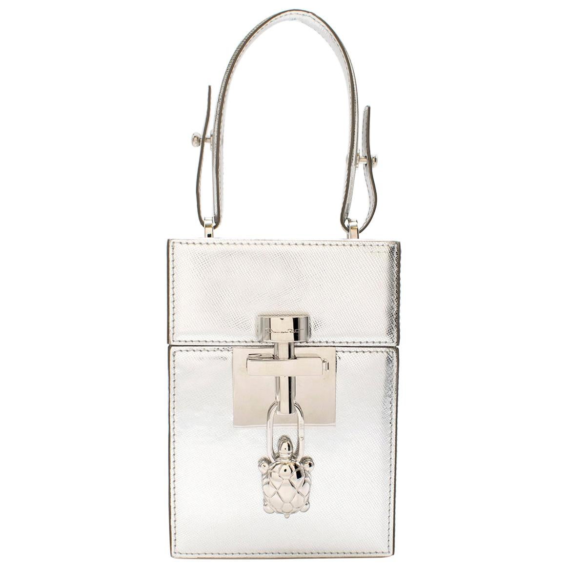 Oscar De La Renta Silver Mini Alibi Top Handle Box Bag - New Season