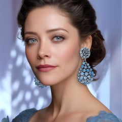 Oscar de la Renta Silver-Plated Air Blue Opal Pavé Teardrop Clip Earrings