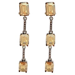 Oscar de la Renta Silver-Plated Golden Shadow Crystal Octagon Drop Clip Earrings