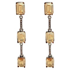 Oscar de la Renta Silver-Plated Golden Shadow Crystal Octagon Drop Clip Earrings