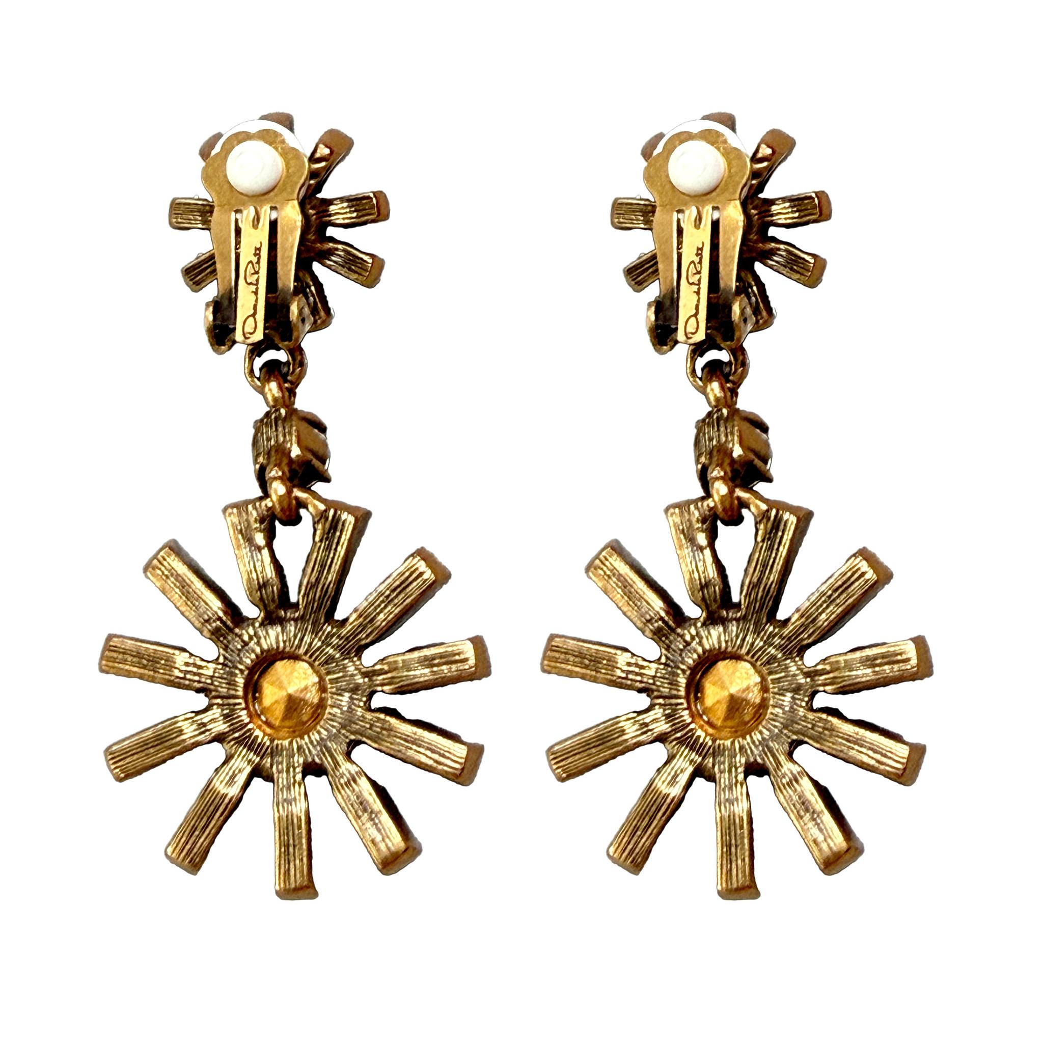 Oscar de la Renta Silver-Plated Olivine Green Baguette Pinwheel Clip Drop Earrin 5