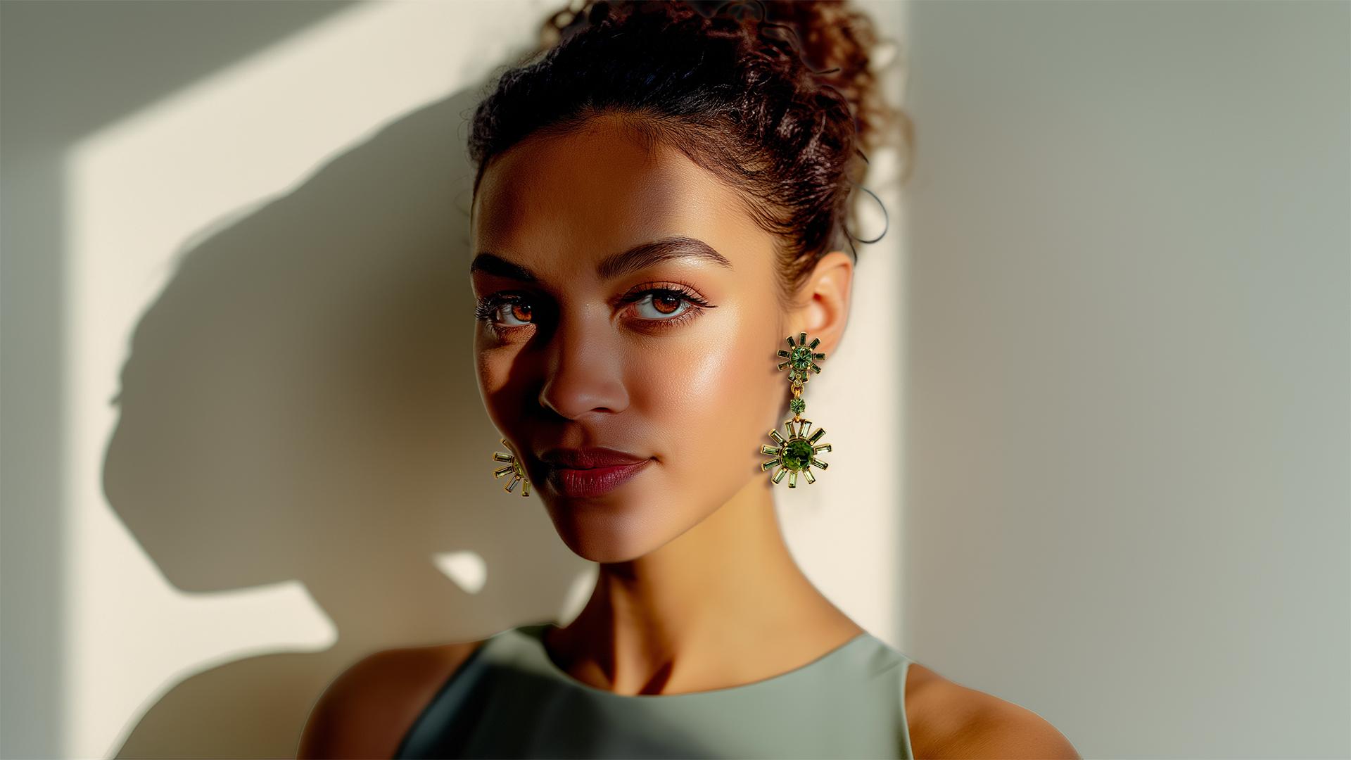 Oscar de la Renta Silver-Plated Olivine Green Baguette Pinwheel Clip Drop Earrin 4