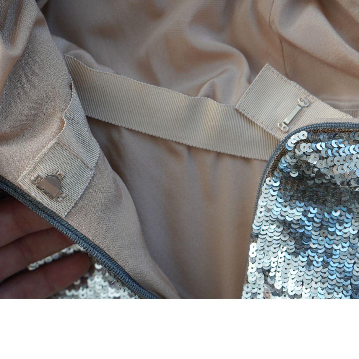 Oscar De La Renta Silver - Mini robe à franges pailletées en vente 5
