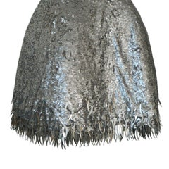 Oscar de la Renta Silver Sequined Fringe Mini Dress