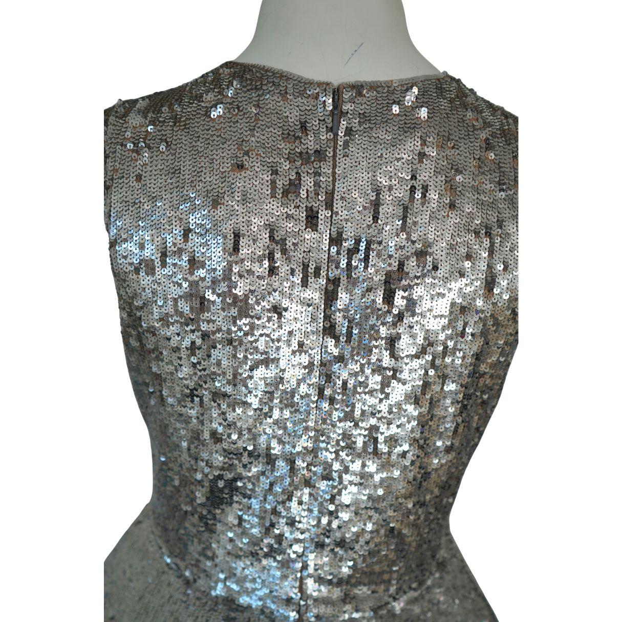 Oscar De La Renta Silver - Mini robe à franges pailletées en vente 1