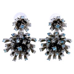 Oscar de la Renta Silvertone Starburst Drop Earrings with Swarovski Crystals