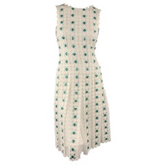 OSCAR DE LA RENTA Size 0 White Turquoise Sewuin Lace Sleeveless Cocktail Dress