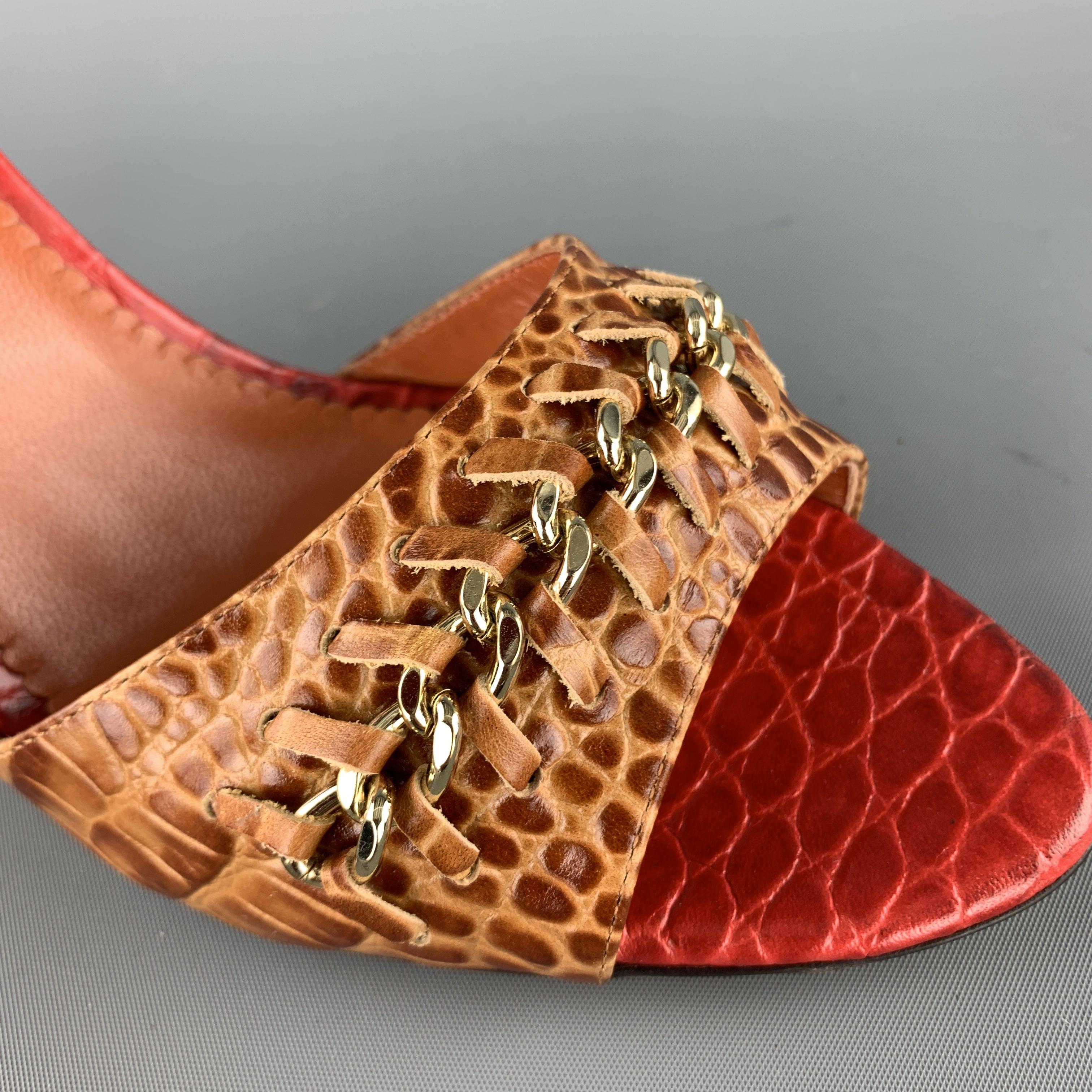 OSCAR DE LA RENTA Taille 10 Chaussures D'orsay en cuir d'alligator marron avec lanières en chaîne en vente 2