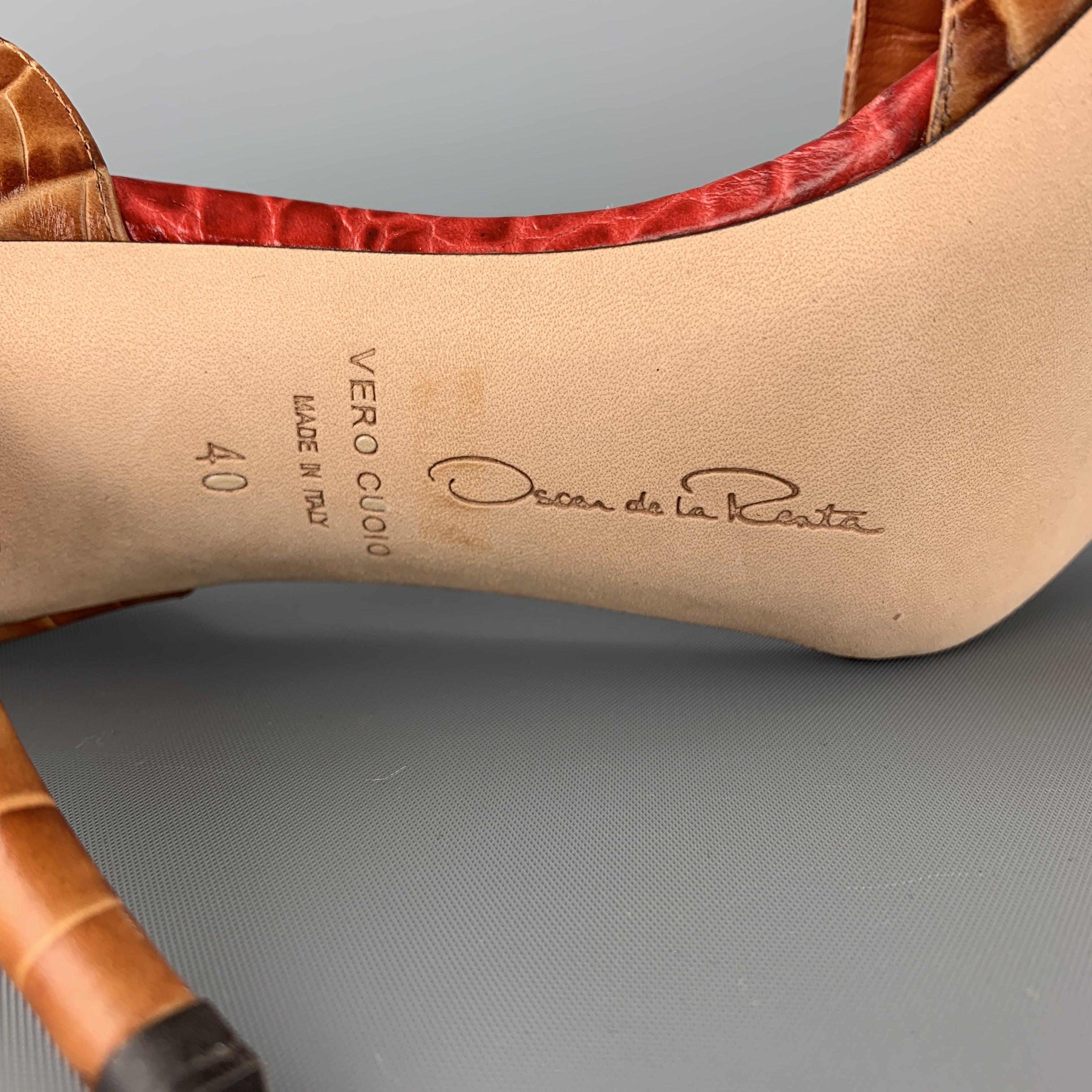 OSCAR DE LA RENTA Taille 10 Chaussures D'orsay en cuir d'alligator marron avec lanières en chaîne en vente 5