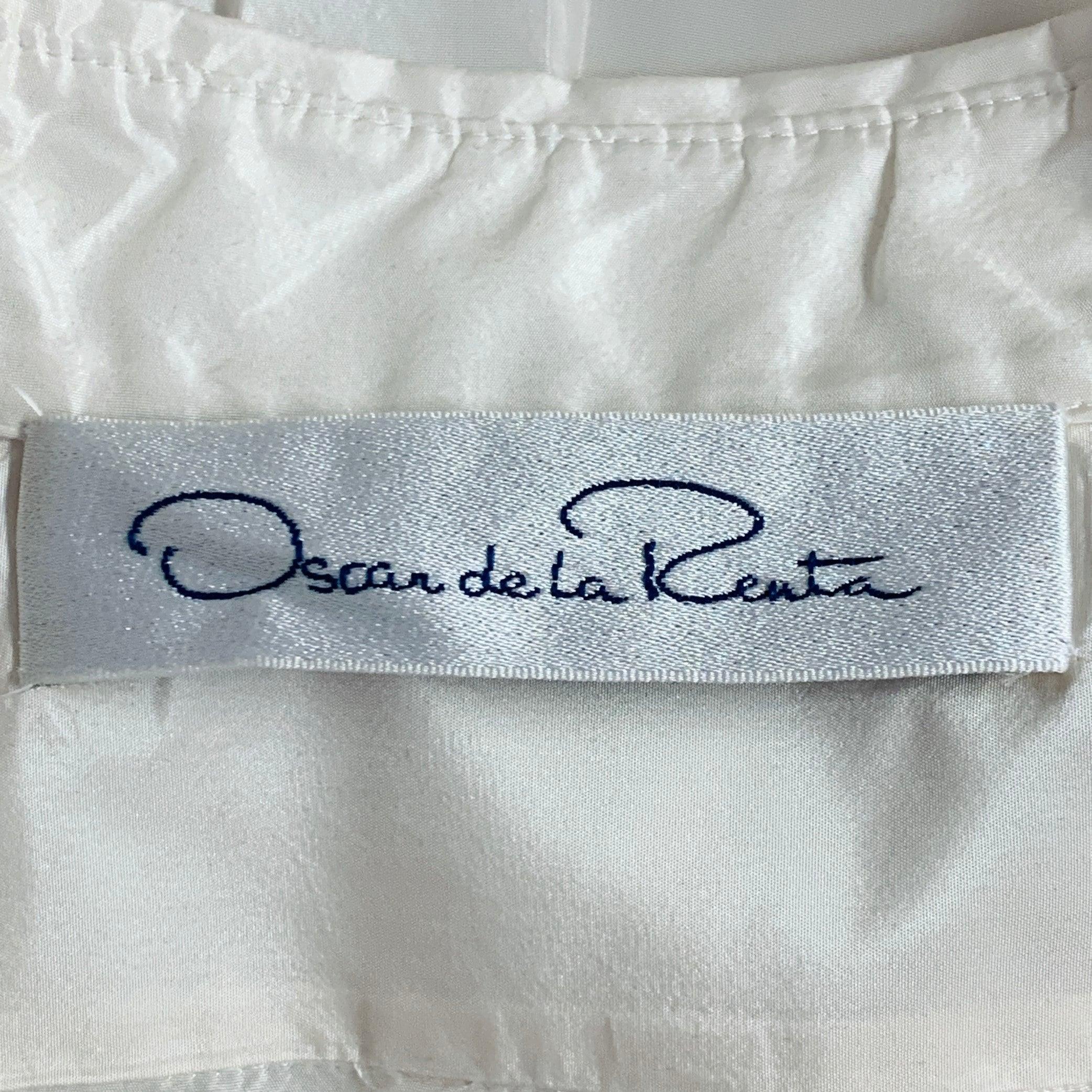 Oscar De La Renta Taille 10 Chemisier plissé à manches longues en taffetas crème Pour femmes en vente