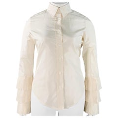 OSCAR DE LA RENTA Größe 10 Creme Taft Langarm plissierte Bluse