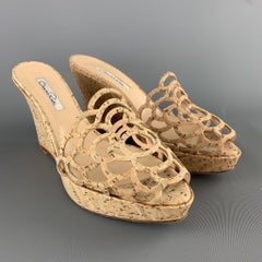 OSCAR DE LA RENTA Size 11.5 Natural Cork Cutout VIRMA Platform Wedges