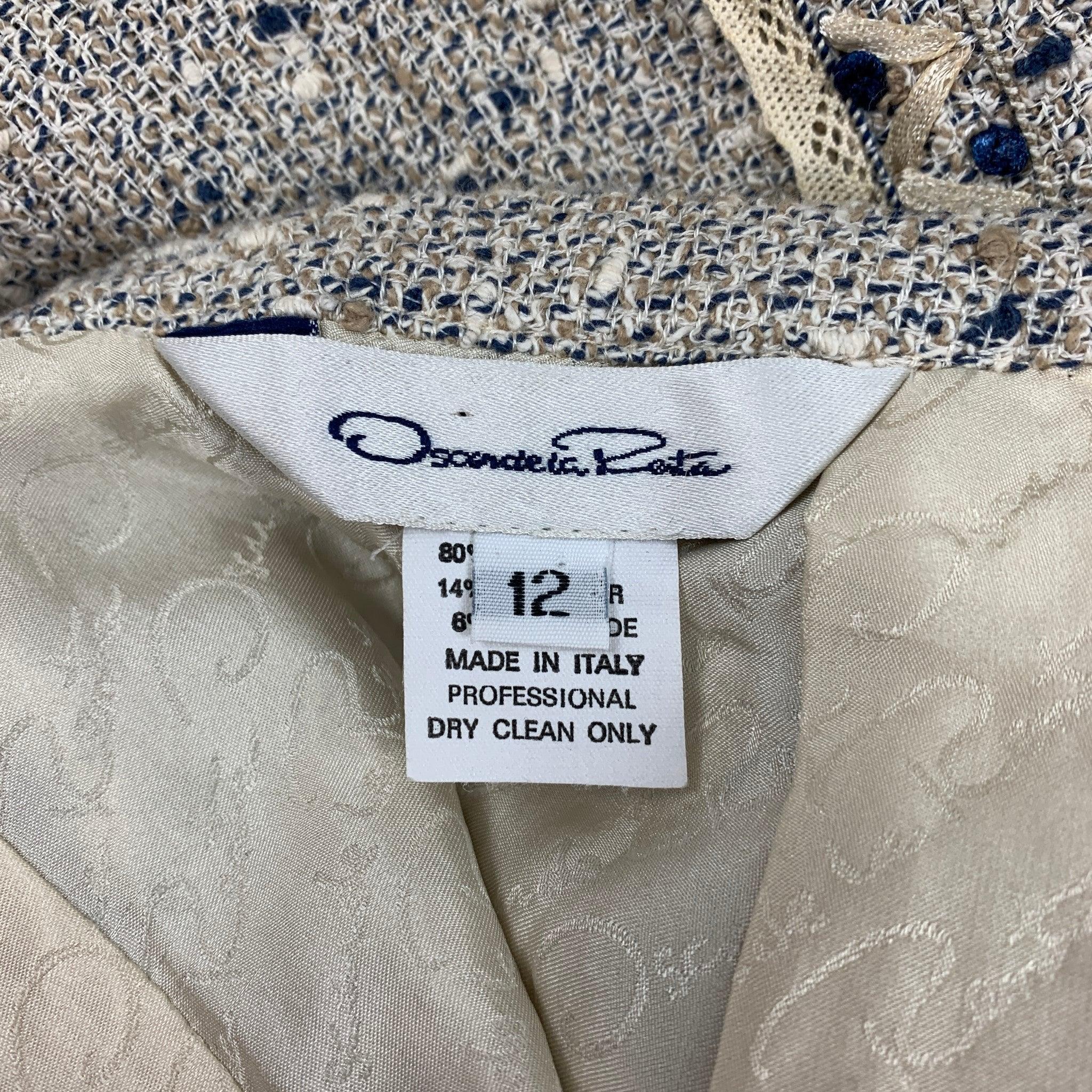 OSCAR DE LA RENTA Size 12 Beige Blue Cotton Tulip Skirt For Sale 1