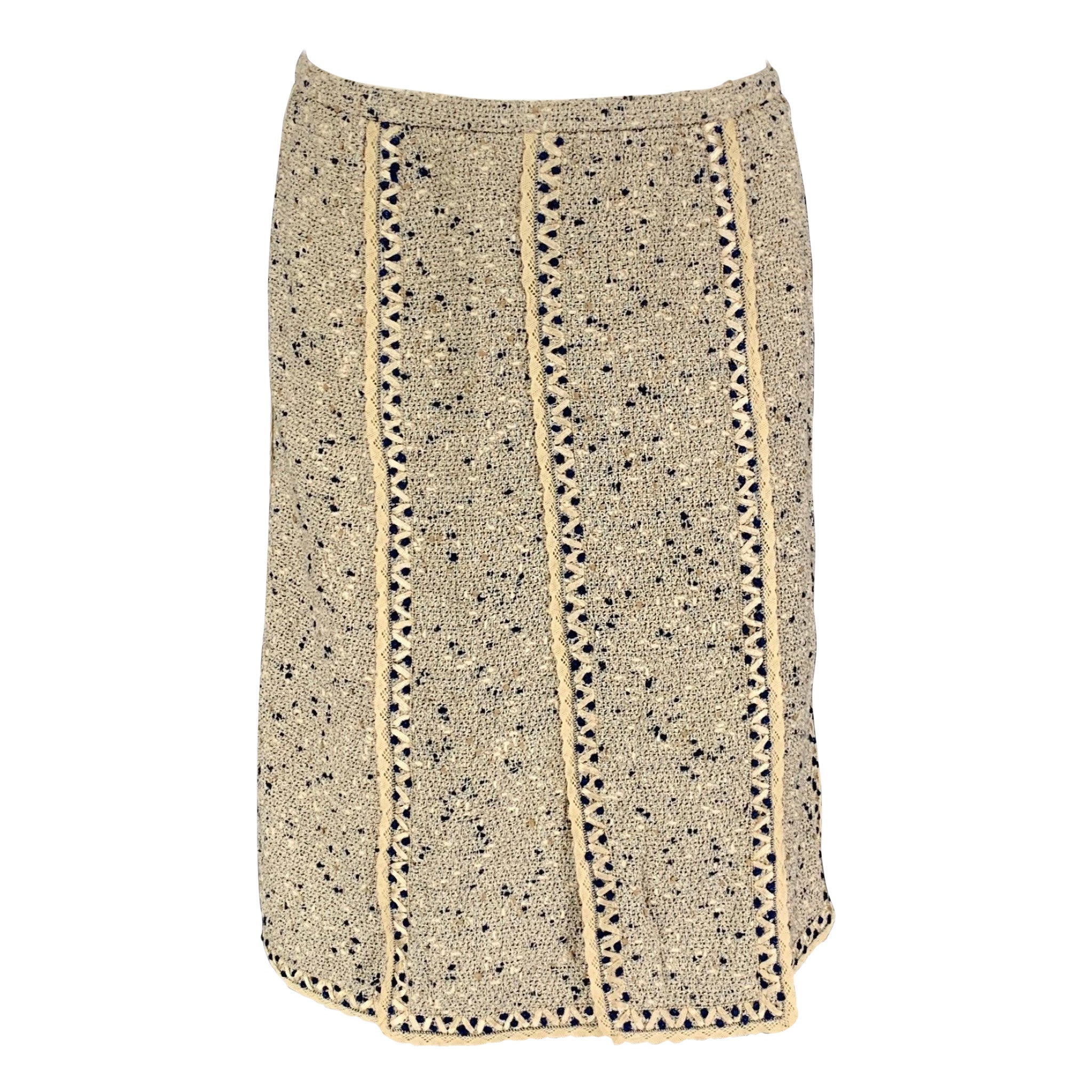 OSCAR DE LA RENTA Falda Tulipán Algodón Azul Beige Talla 12
