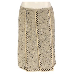 OSCAR DE LA RENTA Size 12 Beige Blue Cotton Tulip Skirt