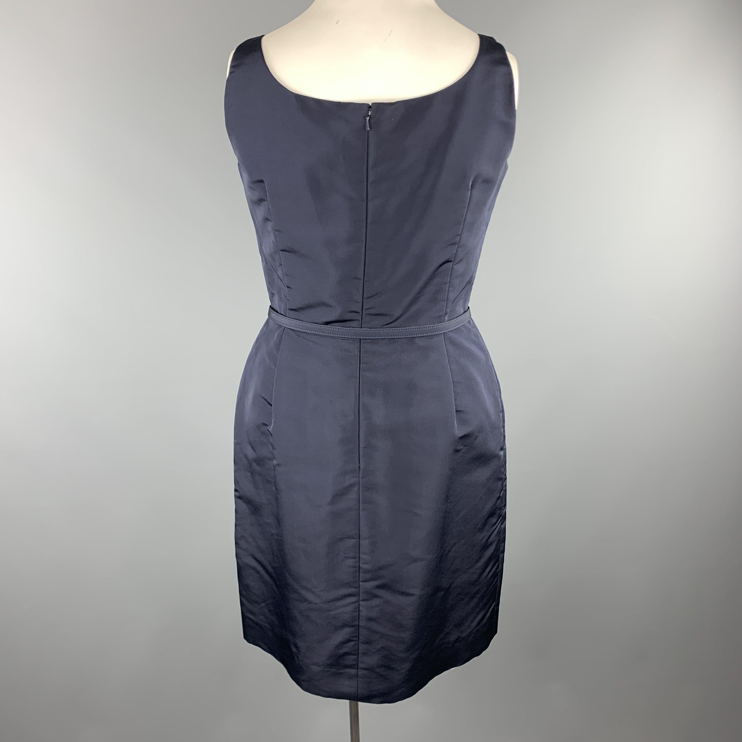 Women's OSCAR DE LA RENTA Size 12 Navy Silk Sleeveless Sheath Cocktail Dress For Sale
