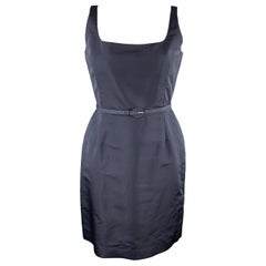 OSCAR DE LA RENTA Size 12 Navy Silk Sleeveless Sheath Cocktail Dress