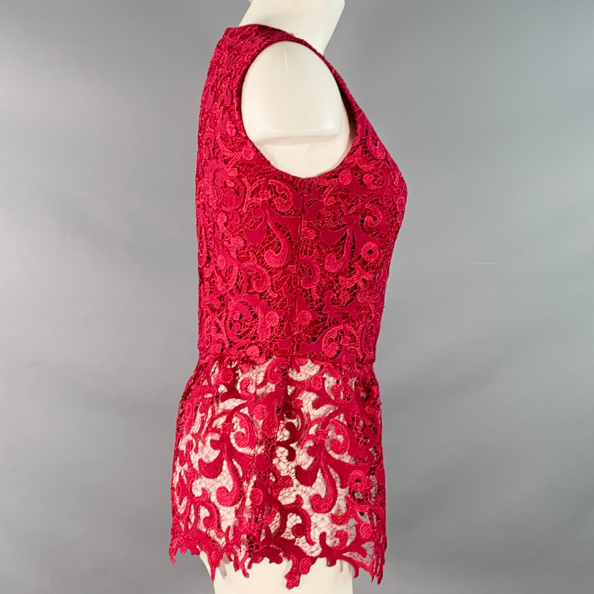 Rouge Oscar De La Renta Taille 2 Burgundy Polyester Peplum Sleeveless Dress Top en vente
