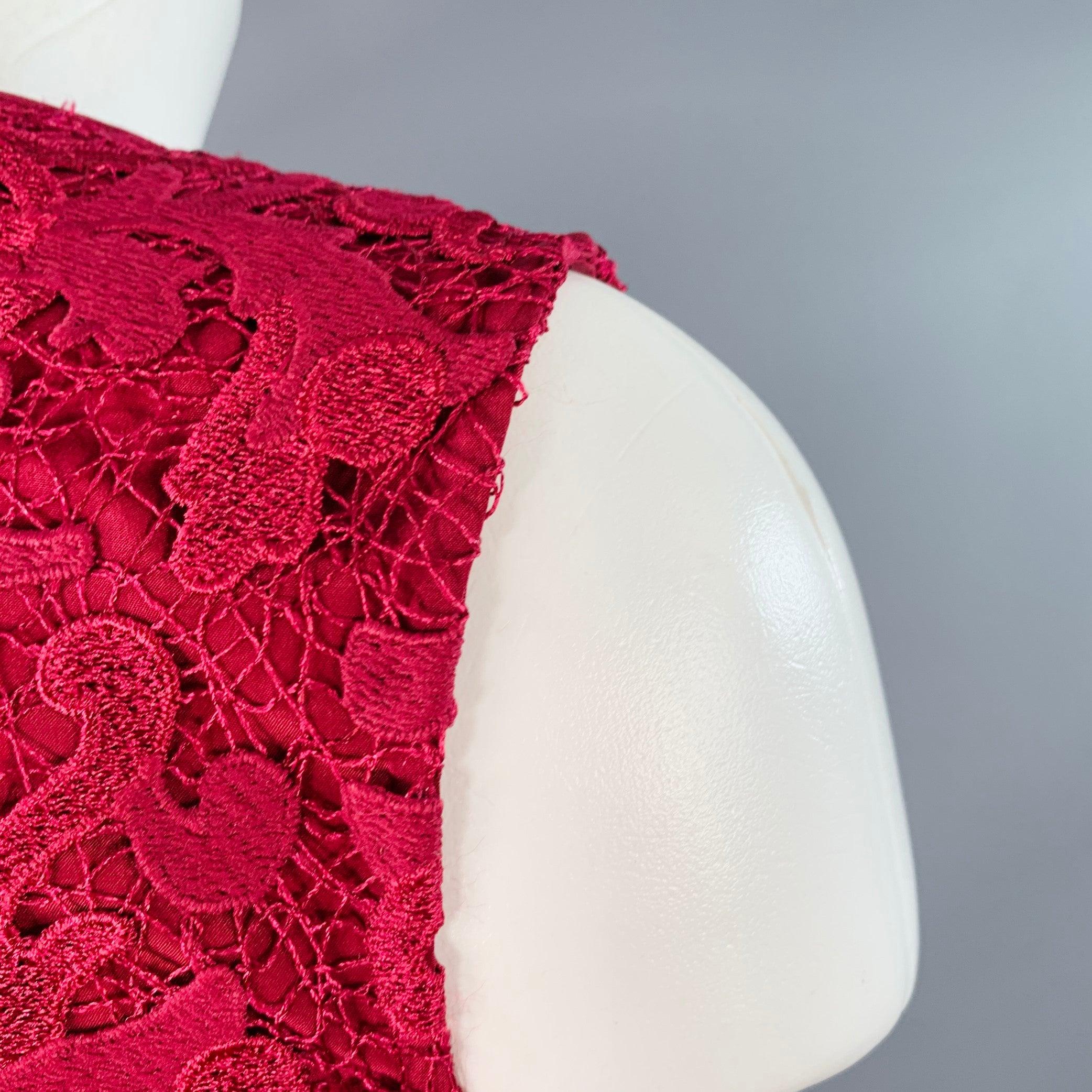 Oscar De La Renta Taille 2 Burgundy Polyester Peplum Sleeveless Dress Top en vente 1