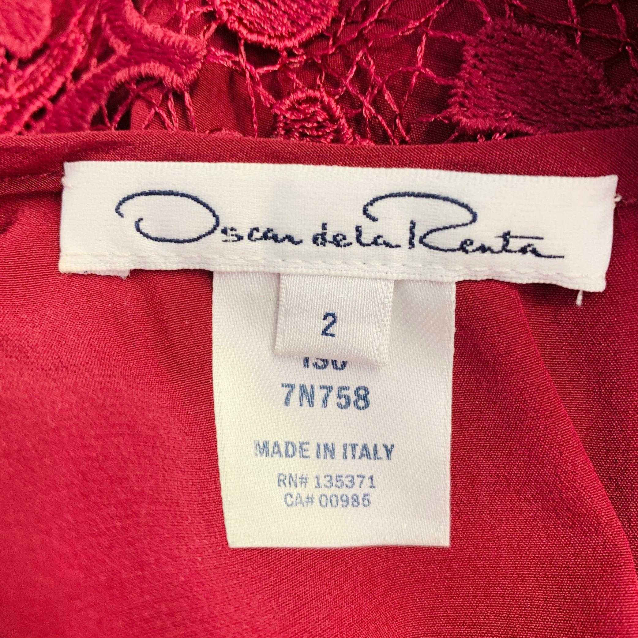 Oscar De La Renta Taille 2 Burgundy Polyester Peplum Sleeveless Dress Top en vente 3