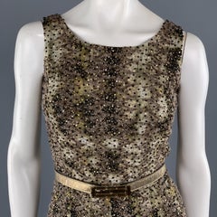 OSCAR DE LA RENTA Size 2 Green Tie Dye Taupe Embroidered Beaded Cocktail Dress